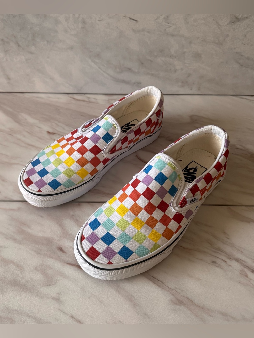Vans Slip On Rainbow Checkerboard Shoes Womens 7.5 Multicolor Canvas Sneakers